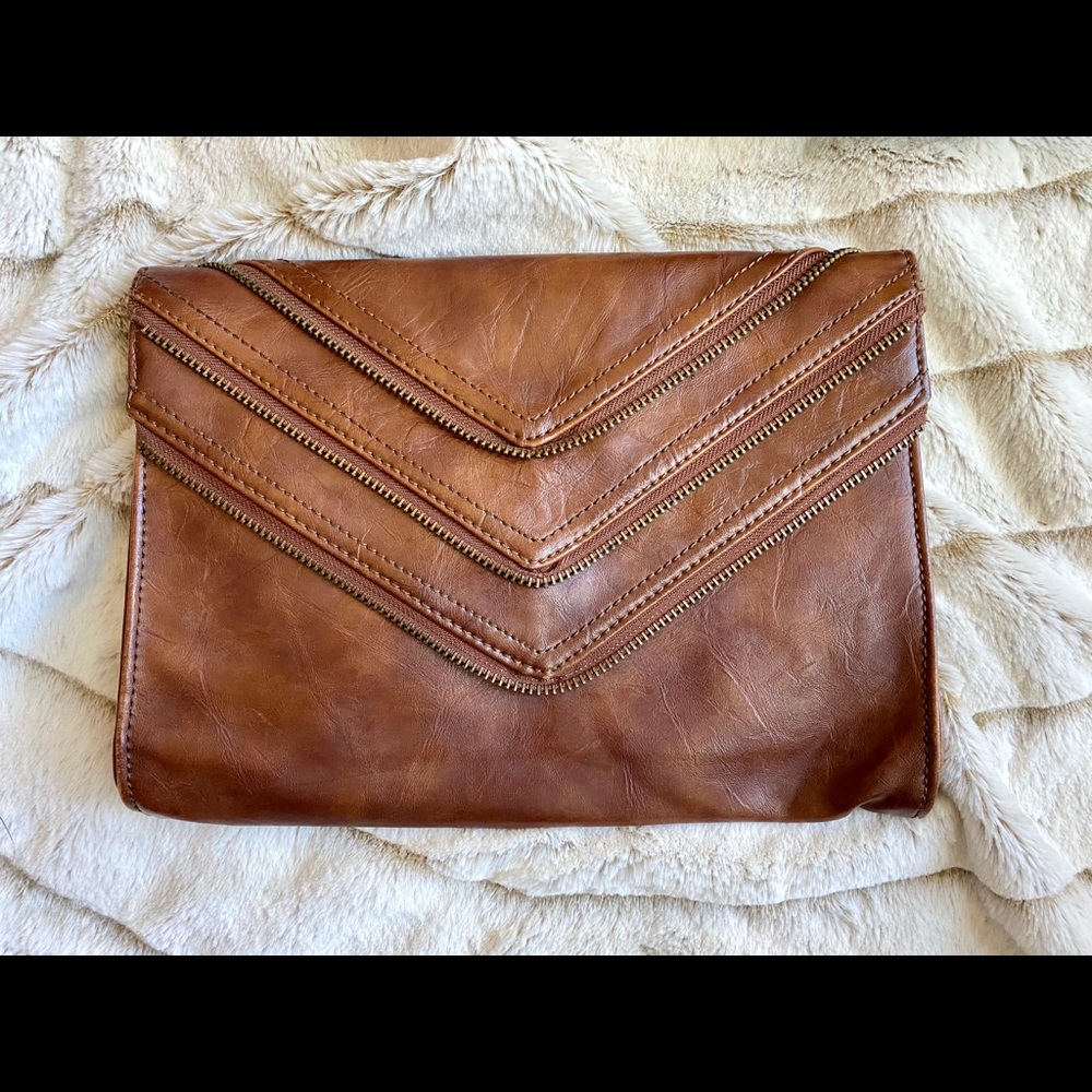 Leather zipper clutch
